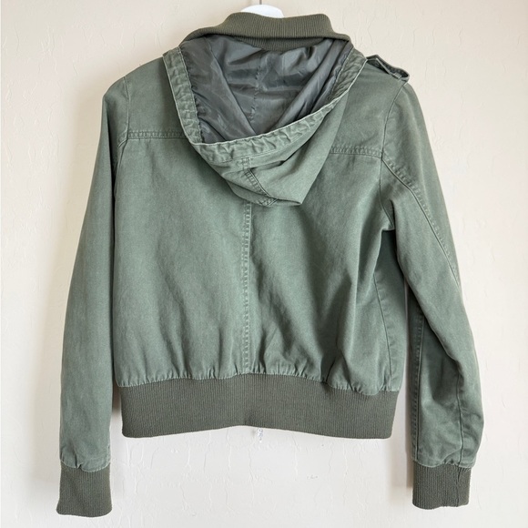 Finesse Funnel Mock Neck Army Green Bomber Aviator Cropped Jacket Hooded Small - Picture 5 of 9